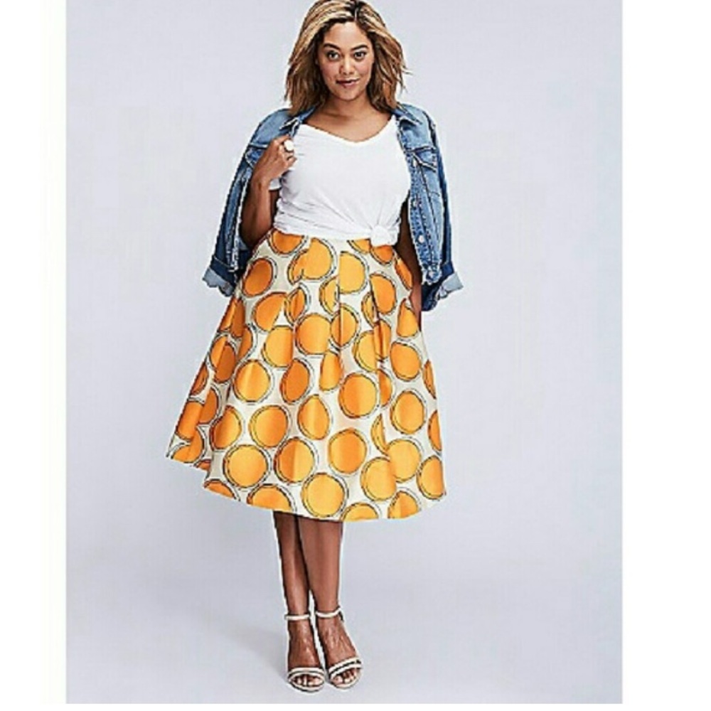 Lane‎ Bryant A-Line Skirt box pleated circle in Vibrant Orange 20